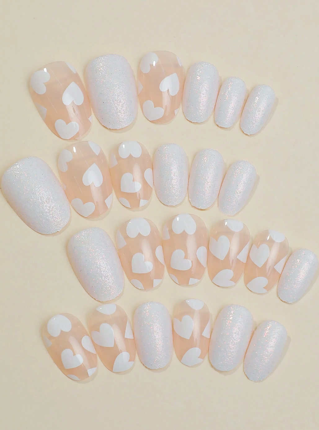 White Heart & Glitter Press on Nails / 24 Pack - Nina Kane Jewellery