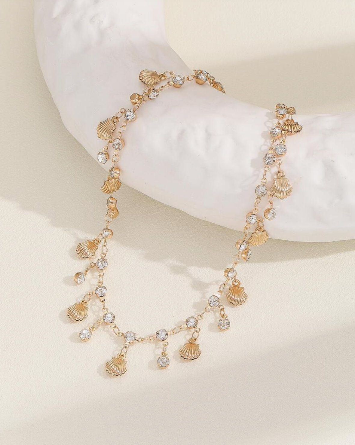 Santorini Shell & Diamond Neclace / 18K Gold Plated - Nina Kane Jewellery