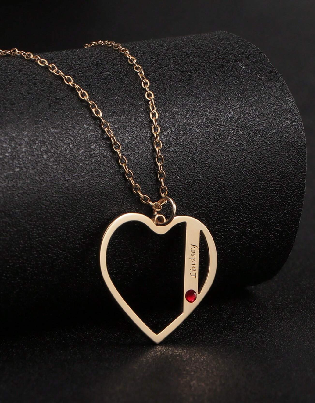Loveheart Customised Name & Birthstone Necklace / 18K Gold Plated - Nina Kane Jewellery