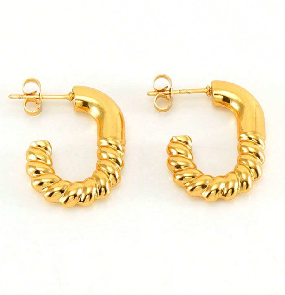 Morena Spiral U Shape Hoops / 18K Gold Plated - Nina Kane Jewellery