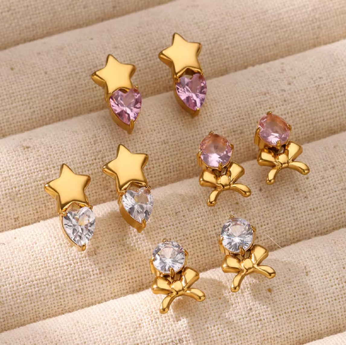 The Twinkle & Bow Studs / 18K Gold Plated - Nina Kane Jewellery