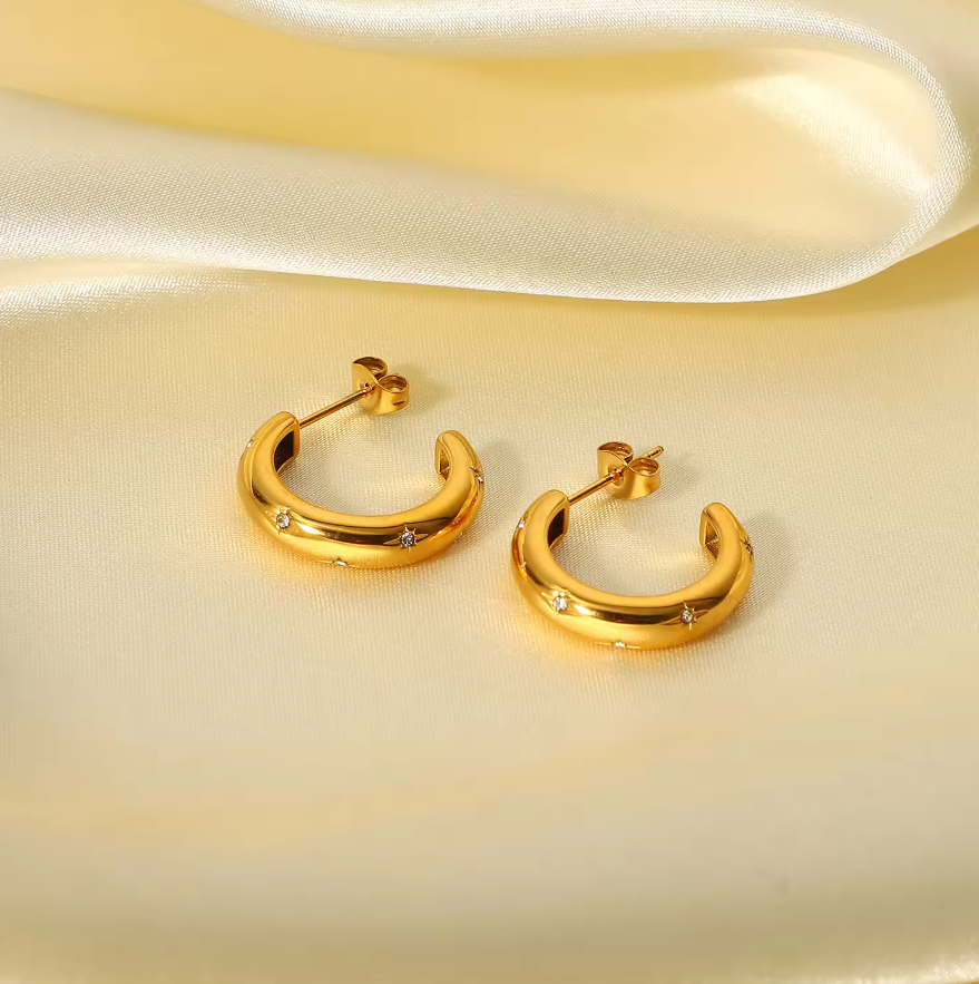 Europa Zircon Diamond Hoops / 18K Gold Plated - Nina Kane Jewellery