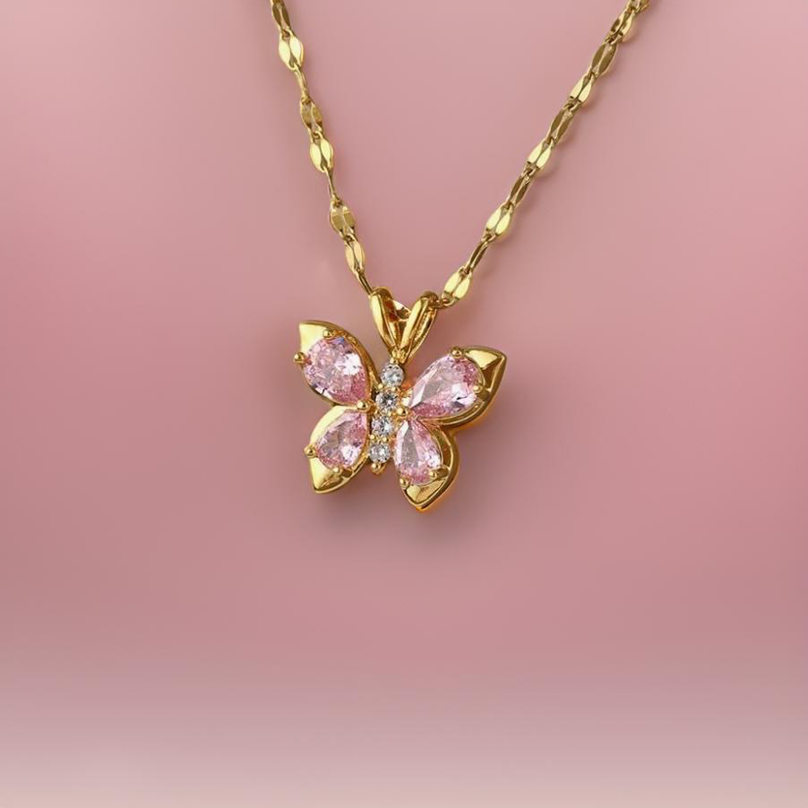 Lila Crystal Butterfly Necklaces / 18K Gold Plated - Nina Kane Jewellery