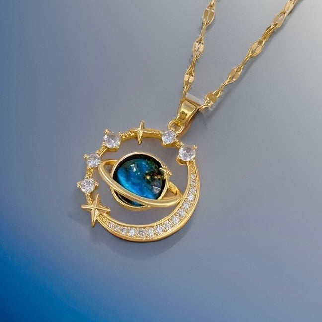 Galaxy Star & Moon Pendant / Stainless Steel - Nina Kane Jewellery