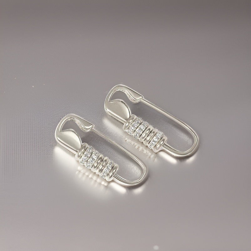 Silver Cassandra Safety Pin Earrings / Gold Plated Brass - Nina Kane Jewellery