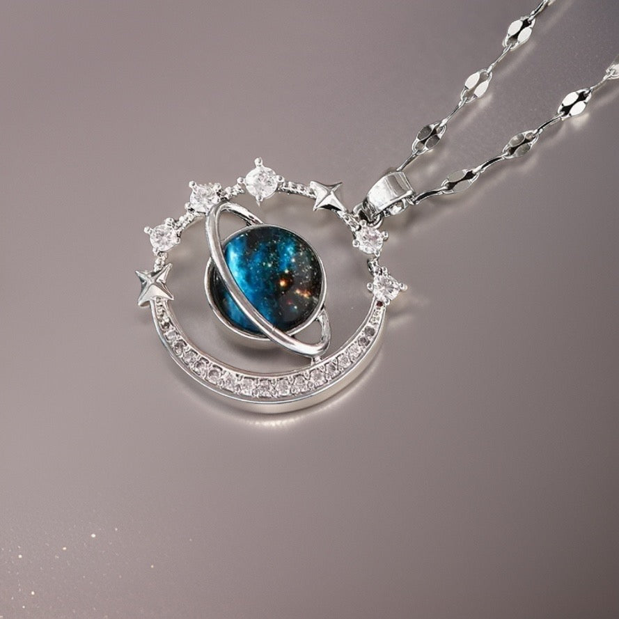 Galaxy Star & Moon Pendant / Stainless Steel - Nina Kane Jewellery