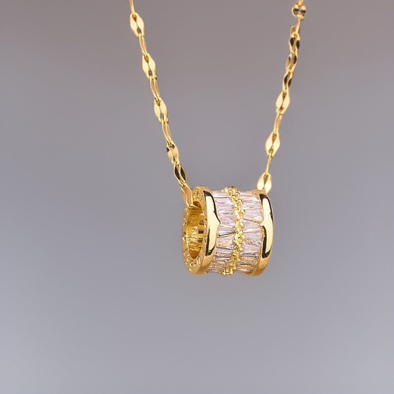 White Elisabeth Totem Barrel Stripe Necklace / Stainless Steel - Nina Kane Jewellery
