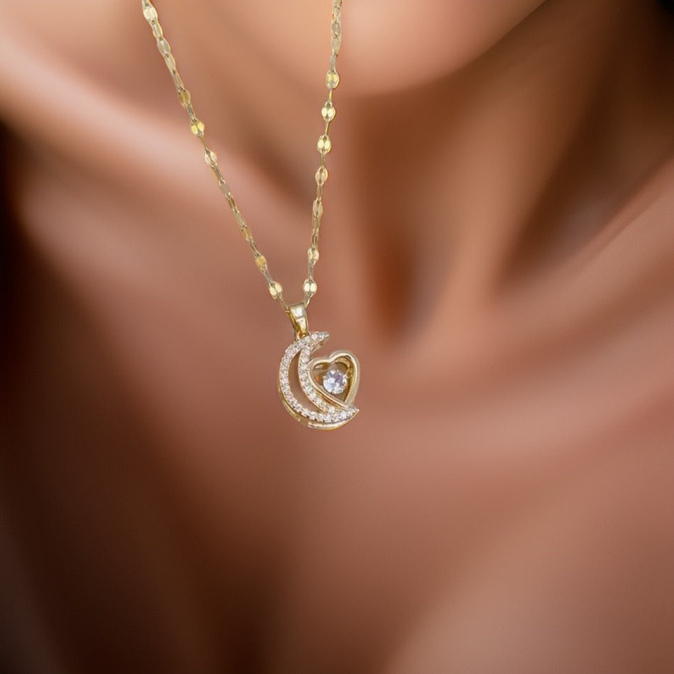 Collette Moon Heart Pendant / Stainless Steel - Nina Kane Jewellery