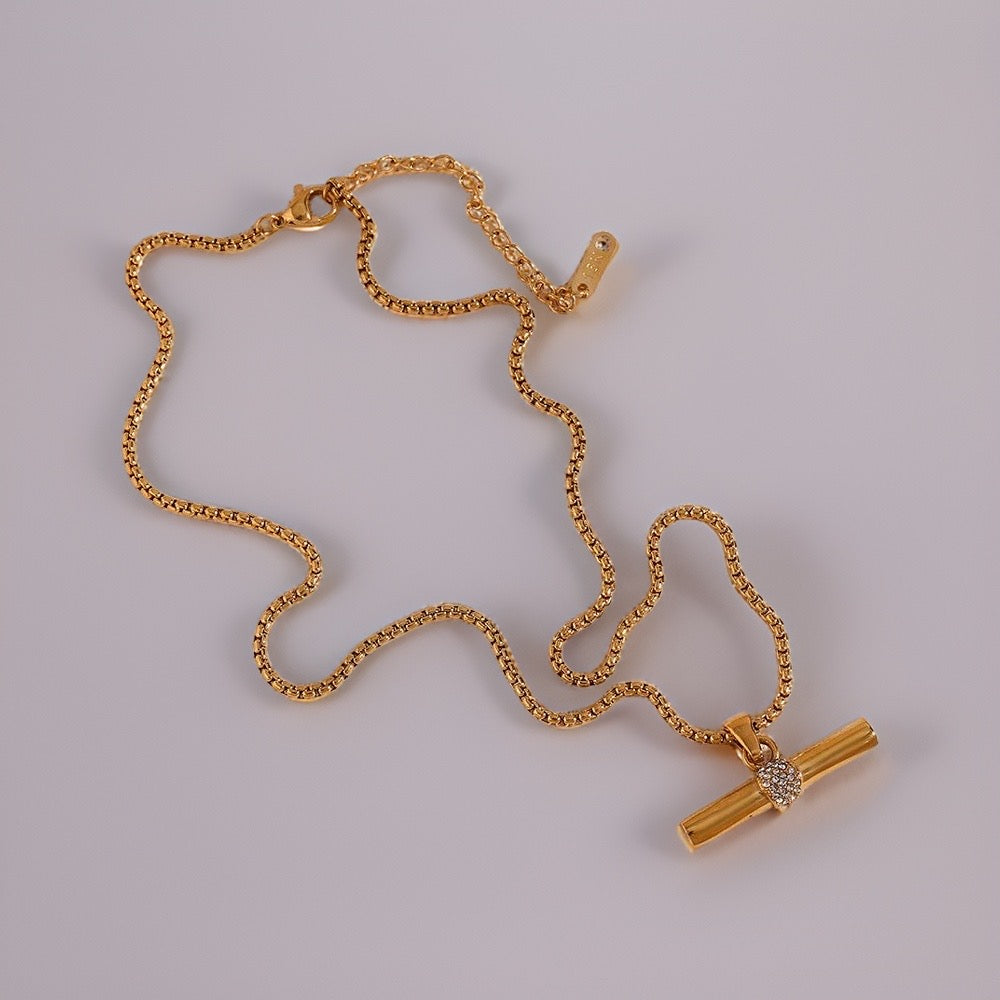 Lena T-Bar Clear Zircon Pendant / 18K Gold Plated - Nina Kane Jewellery