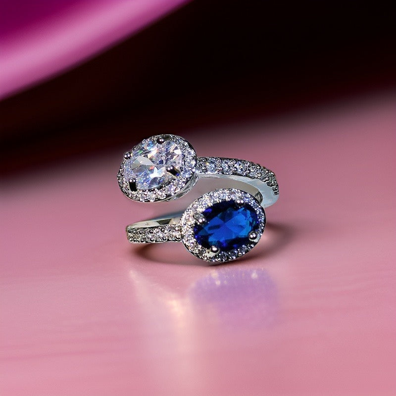 Duchess Topaz & Diamond Duo Ring / 925 Sterling Silver - Nina Kane Jewellery