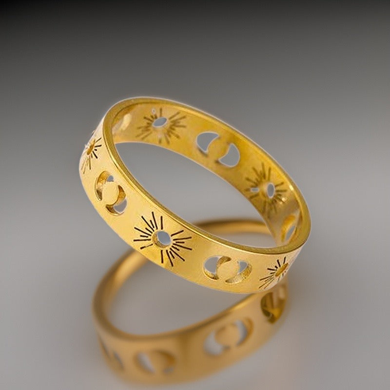 Sun & Moon Gold Band Rings / Stainless Steel - Nina Kane Jewellery