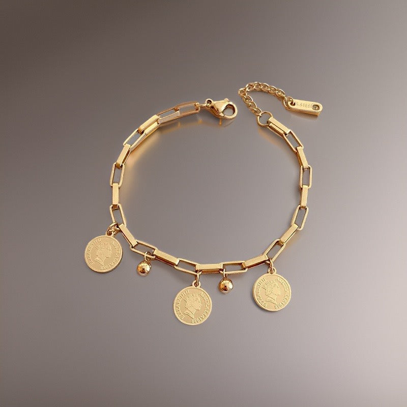 Gia Coin Charm Bracelet / 18K Gold Plated - Nina Kane Jewellery