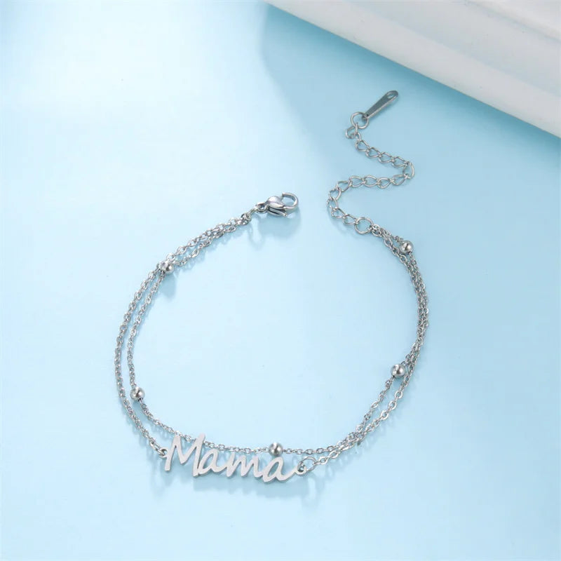 MAMA Double Chain Bracelet / Stainless Steel - Nina Kane Jewellery