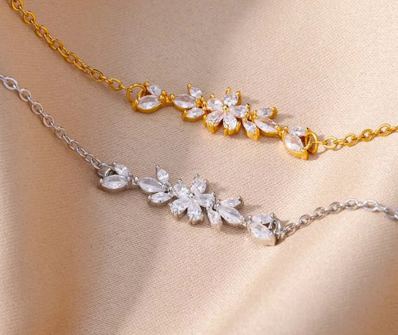 Lyra Crystal Flower Bracelets / 18K Gold Plated - Nina Kane Jewellery