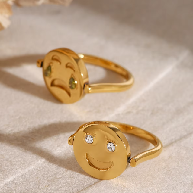 Spinning Crying / Laughing Rings / 18K Gold Plated - Nina Kane Jewellery