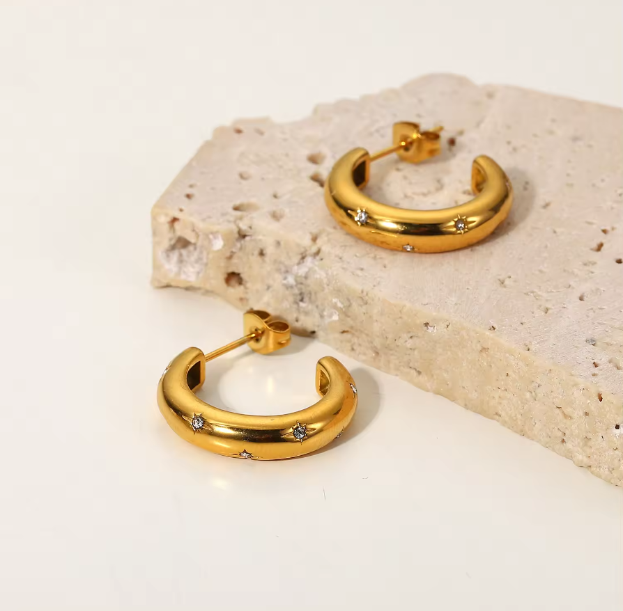 Europa Zircon Diamond Hoops / 18K Gold Plated - Nina Kane Jewellery