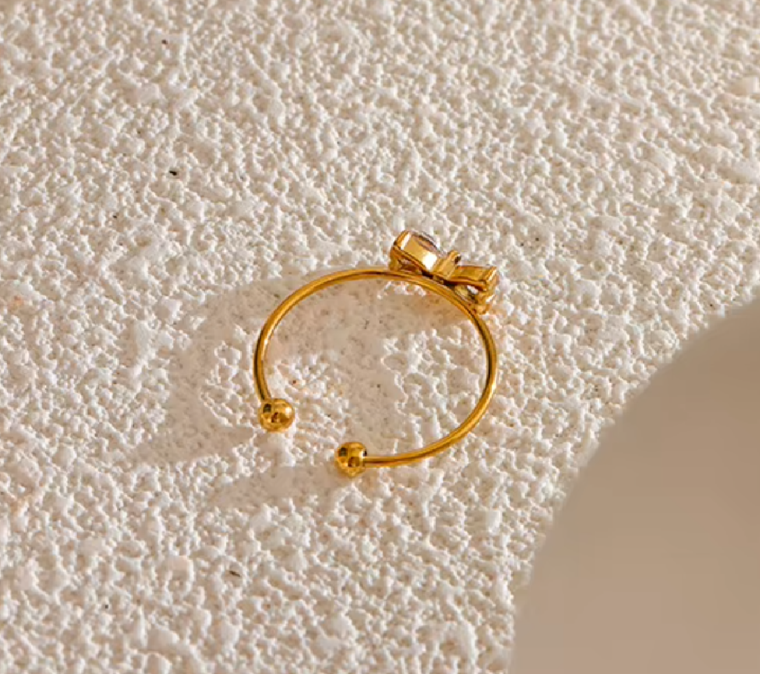 Ella Crystal Bow Ring / 18K Gold Plated - Nina Kane Jewellery