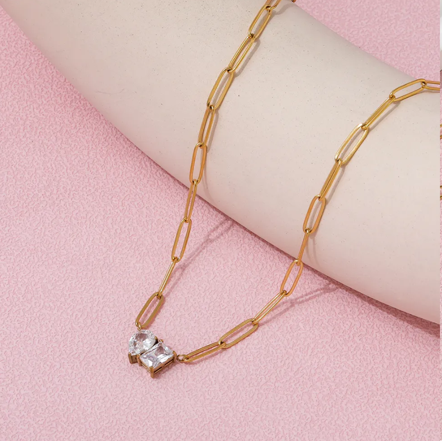 Orleans Paperclip Diamond Necklace / 18K Gold Plated - Nina Kane Jewellery