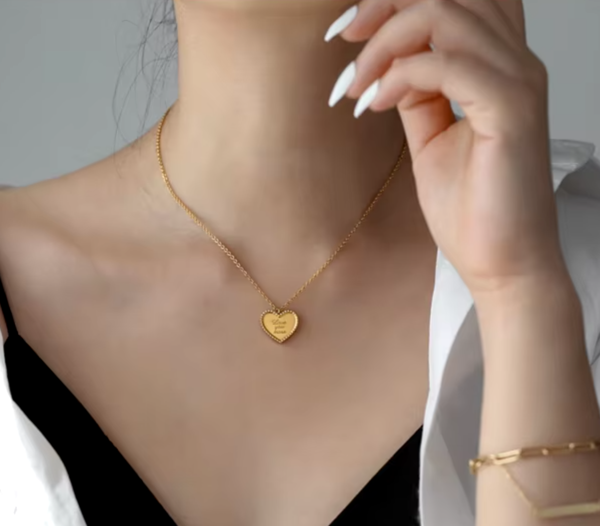 "Love You More" Heart Necklace / 18K Gold Plated - Nina Kane Jewellery