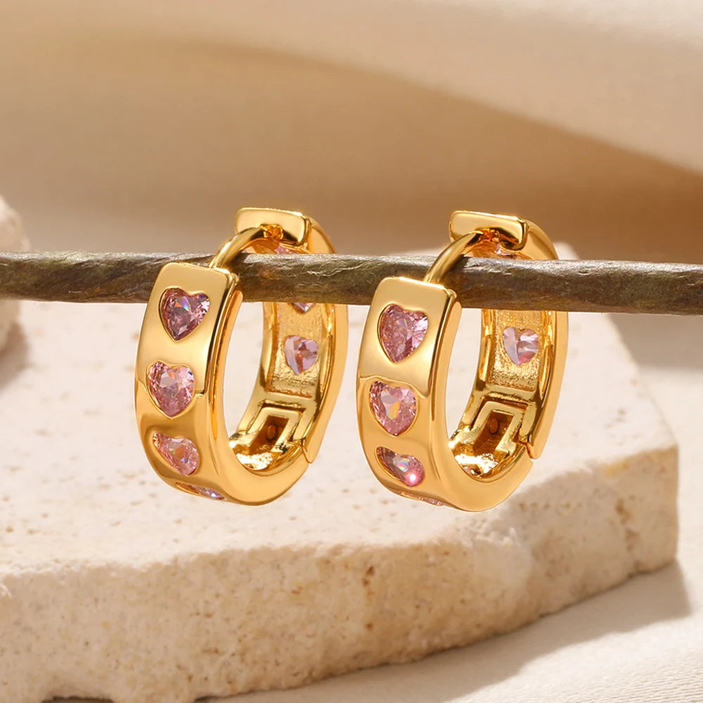 Miya Zircon Pink Hearts Earrings / Stainless Steel - Nina Kane Jewellery