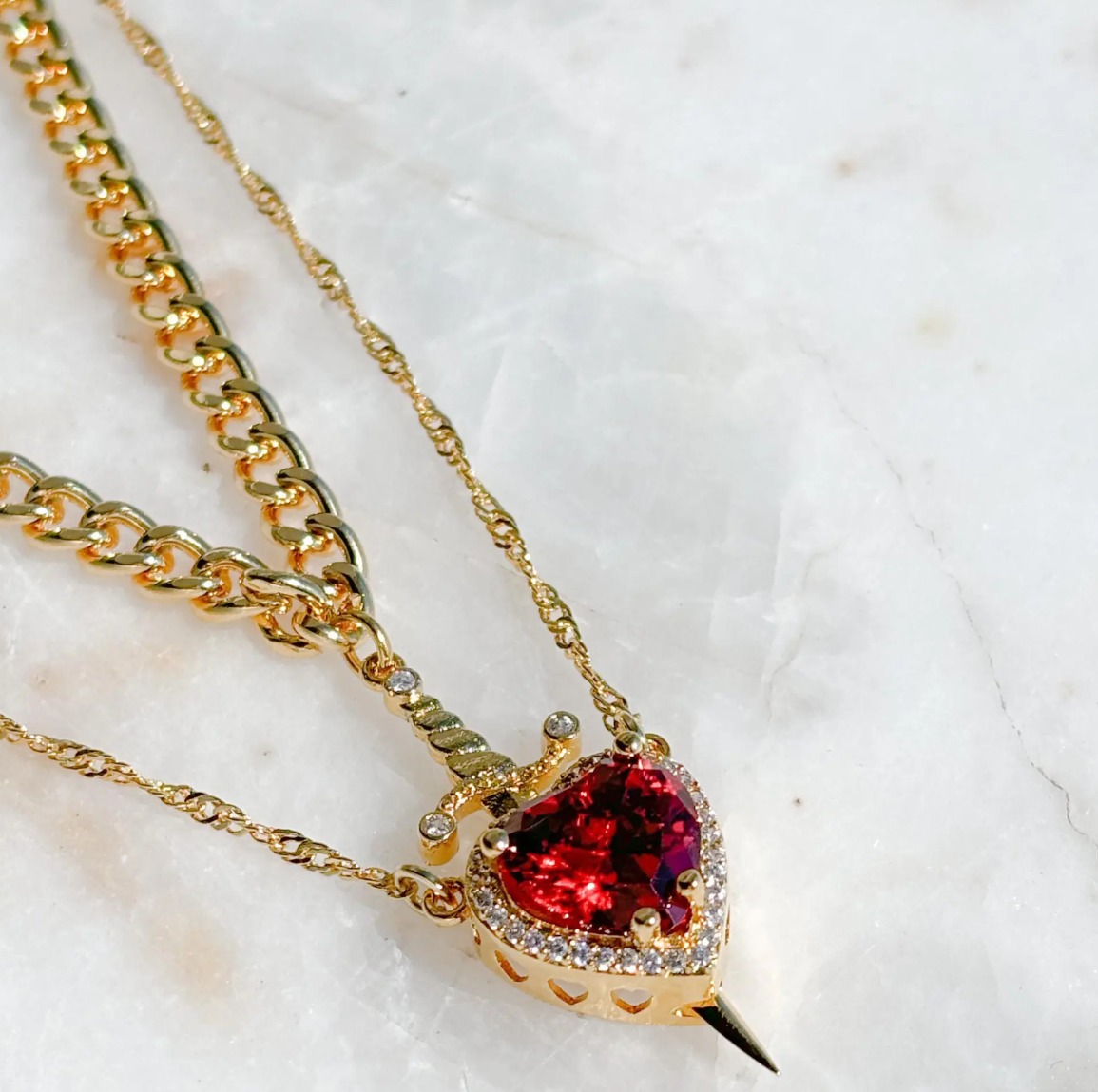 Capulet 2 in 1 Heart & Sword Double Necklace / 18K Gold Plated - Nina Kane Jewellery