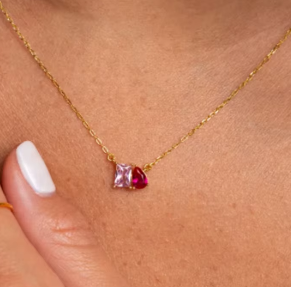 Dainty Pink Gemstone Necklace / 925 Sterling Silver - Nina Kane Jewellery