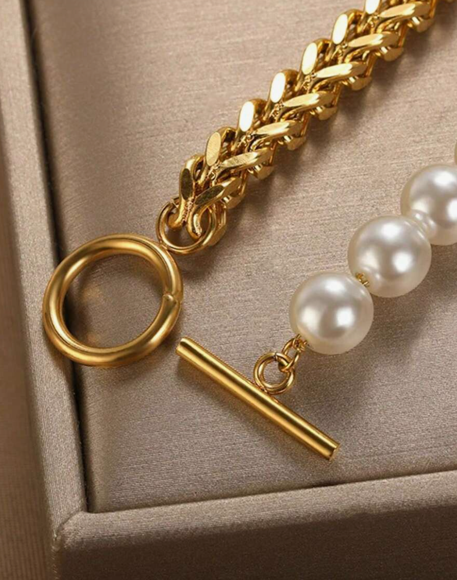 Sadie Pearl & Chain Bracelets / Stainless Steel - Nina Kane Jewellery