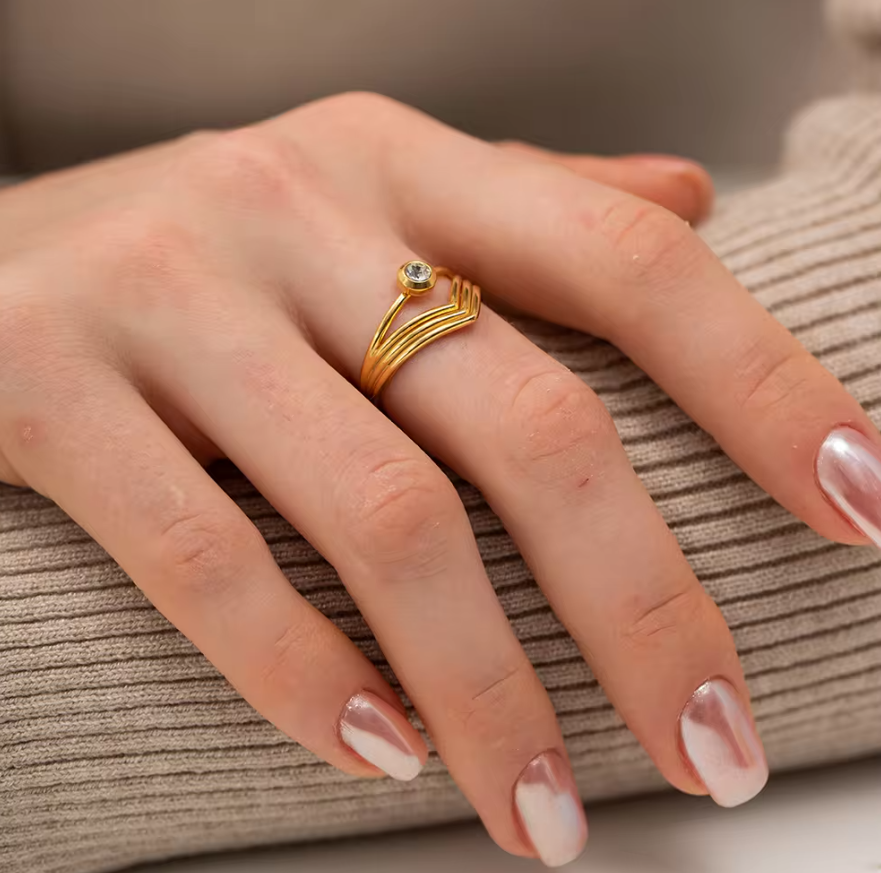 Pia Multi Chevron Zircon Ring / 18K Gold Plated - Nina Kane Jewellery