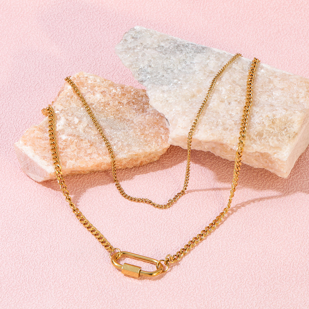 Ruth Double Chain Lock necklace / 18K Gold Plated