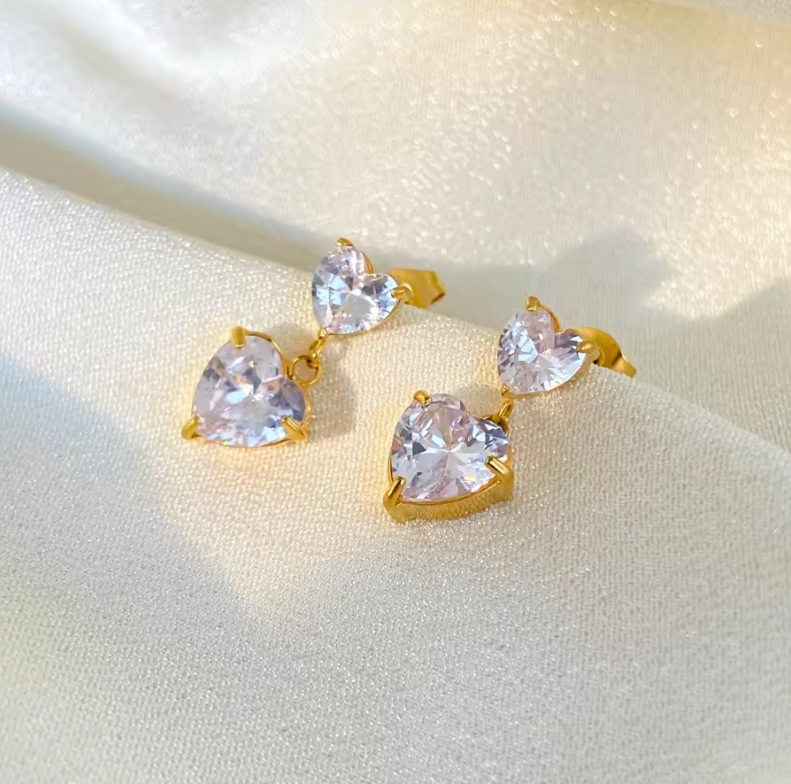 Casiope Zircon Heart Earrings / 18K Gold Plated - Nina Kane Jewellery