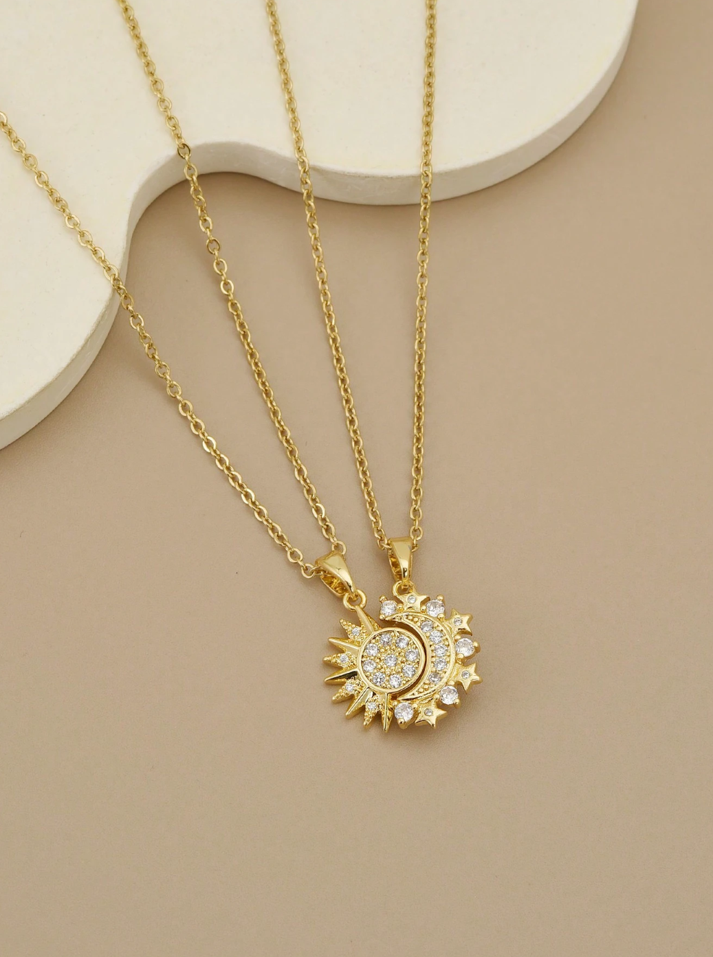 The Sun & Moon Double Necklaces / 18K Gold Plated - Nina Kane Jewellery