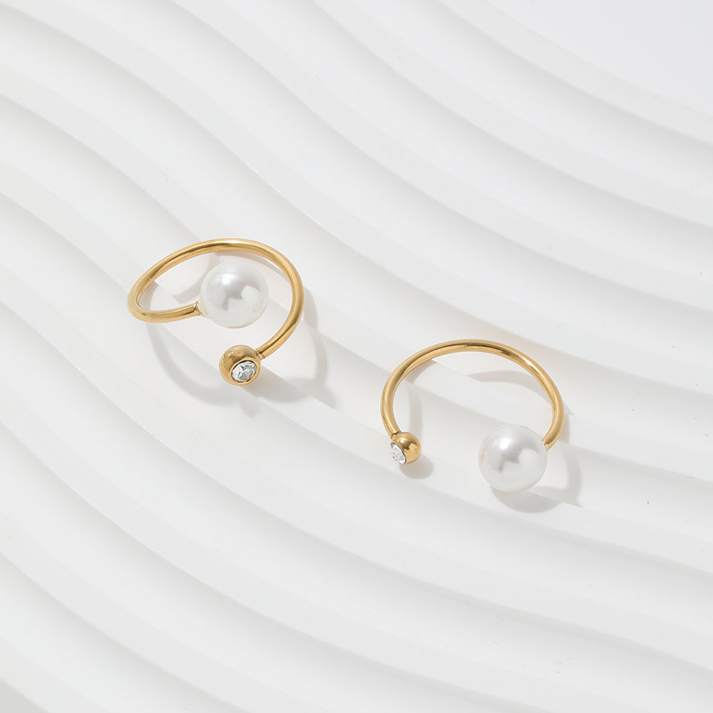 Medina Pearl & Diamond Adjustable Ring / 18K Gold Plated