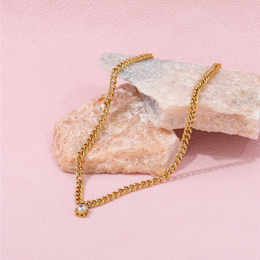 Larkin Curb Chain Zirconia Necklace / Stainless Steel - Nina Kane Jewellery