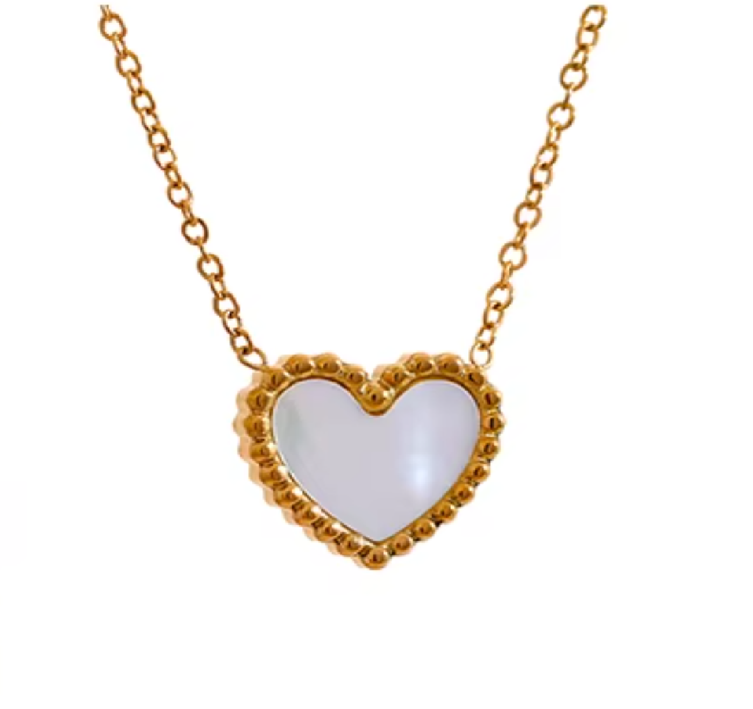 Andrea Mother of Pearl Heart Necklace / 18K Gold Plated - Nina Kane Jewellery
