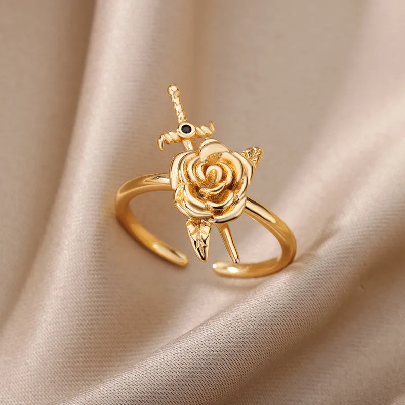 Kimmy Tudor Rose Rings / Stainless Steel - Nina Kane Jewellery