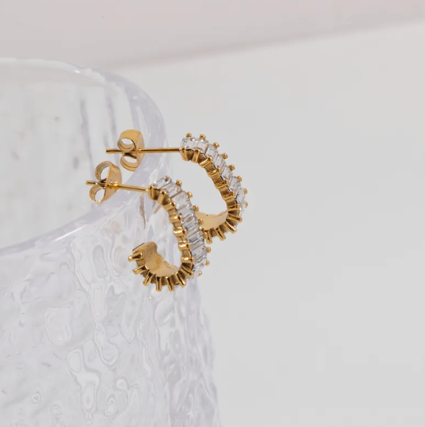 Fern Zirconia Pave Hoop Earrings / 18K Gold Plated - Nina Kane Jewellery