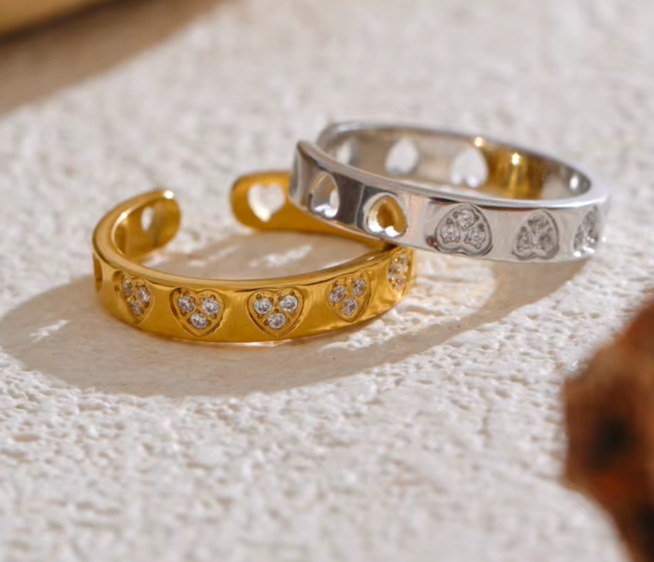 Amara Crystal Heart Rings / 18K Gold Plated - Nina Kane Jewellery