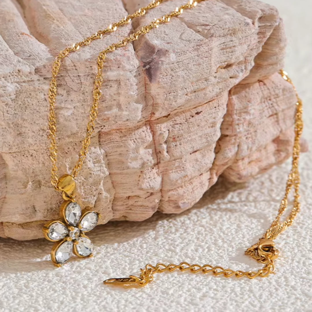 The Crystal Bloom Necklace / 18K Gold Plated - Nina Kane Jewellery