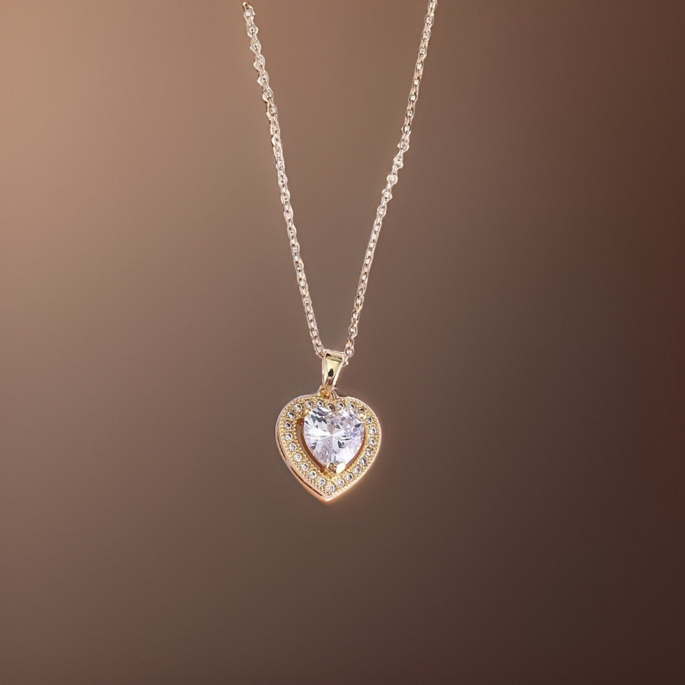 Dhalia Gold Heart Necklace / Stainless Steel - Nina Kane Jewellery