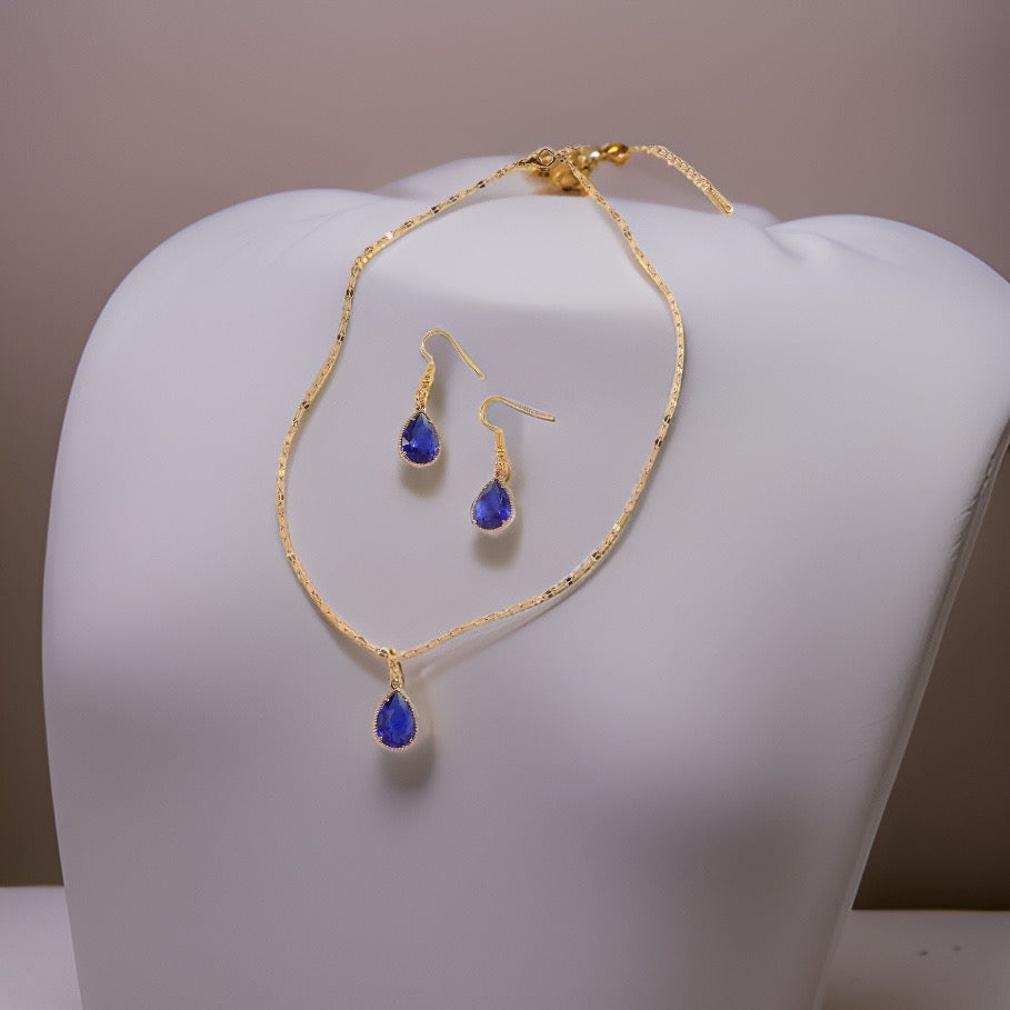 Beverly Blue Waterdrop Set / Stainless steel - Nina Kane Jewellery