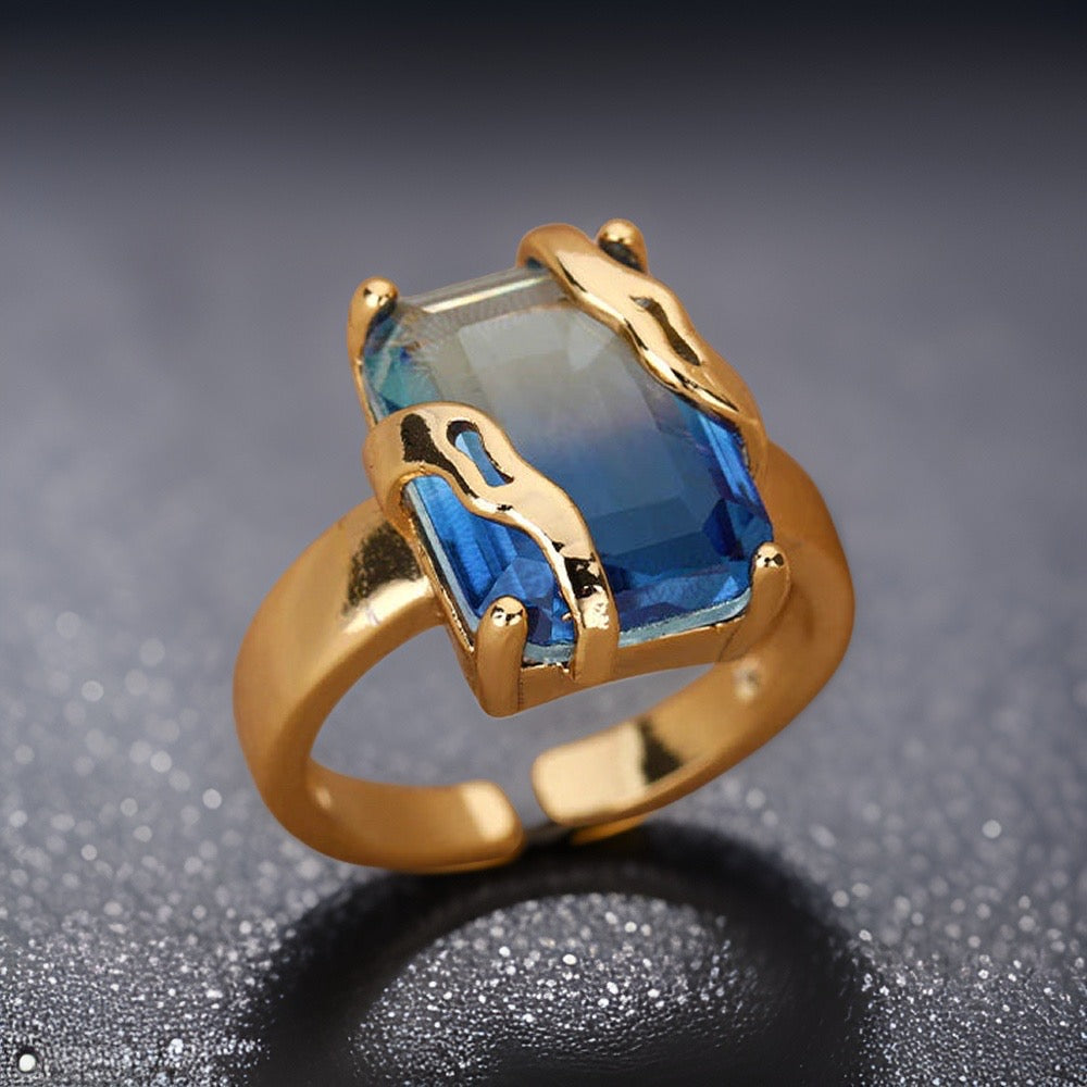 Kleo Blue Zircon Oversize Ring / Stainless Steel - Nina Kane Jewellery