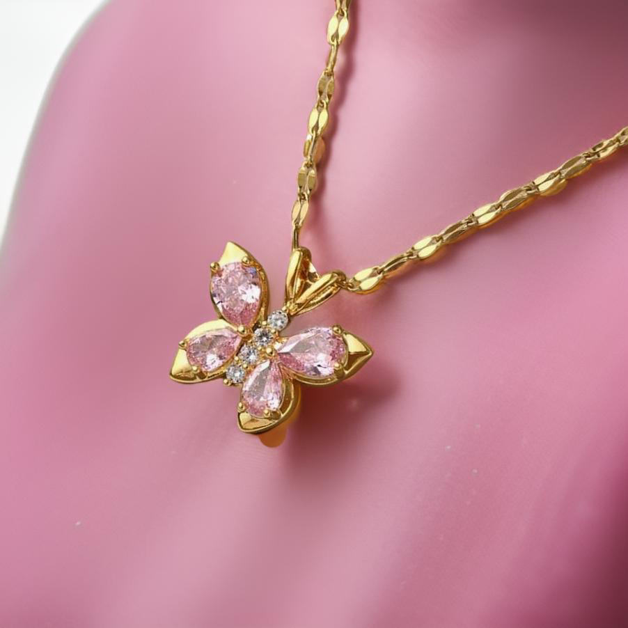 Lila Crystal Butterfly Necklaces / 18K Gold Plated - Nina Kane Jewellery