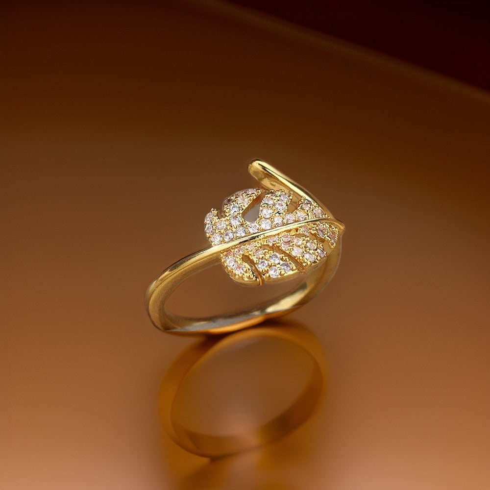 Penny Diamond Leaf Ring / Stainless Steel - Nina Kane Jewellery