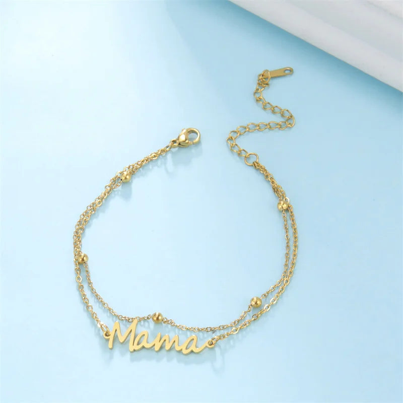 MAMA Double Chain Bracelet / Stainless Steel - Nina Kane Jewellery