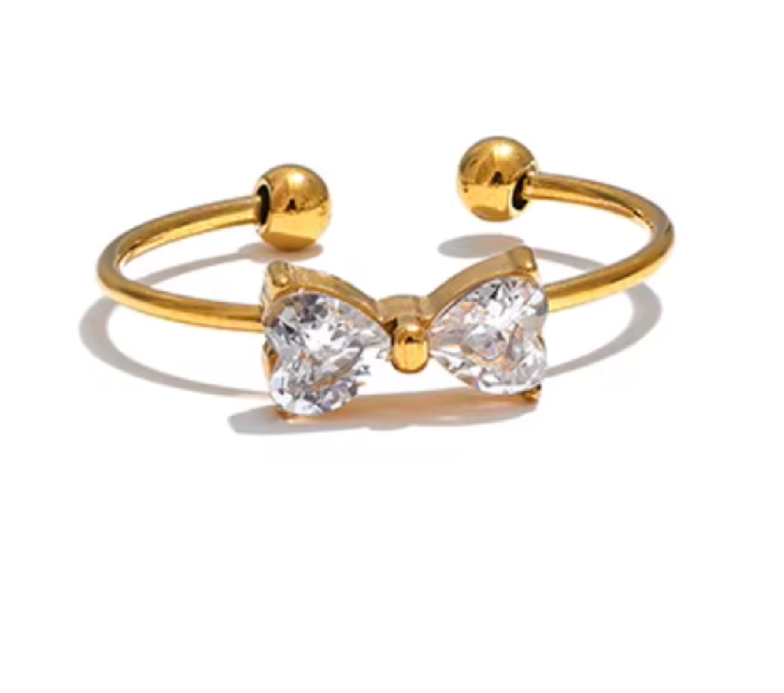Ella Crystal Bow Ring / 18K Gold Plated - Nina Kane Jewellery