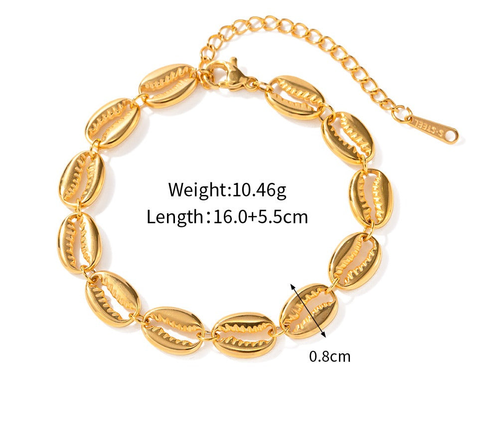Golden Cowrie Shells Bracelet / Stainless Steel