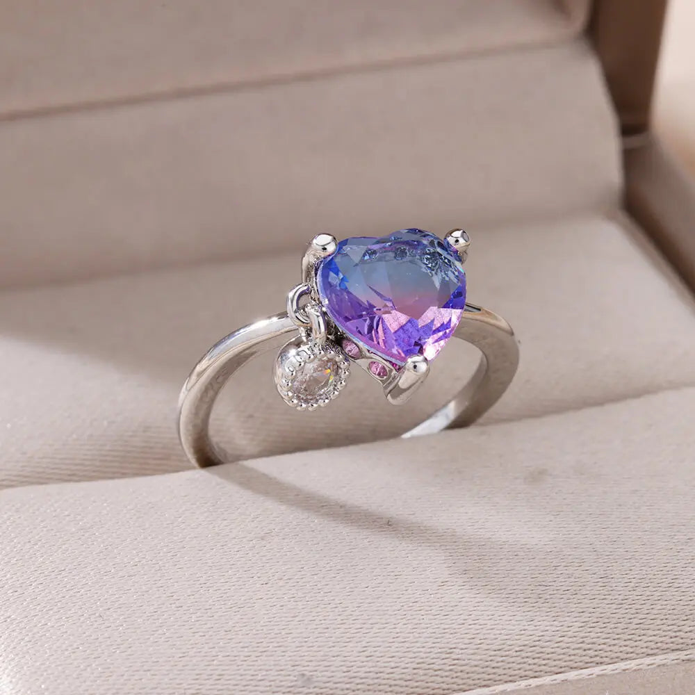 Lily Purple Heart Rings / Stainless Steel - Nina Kane Jewellery