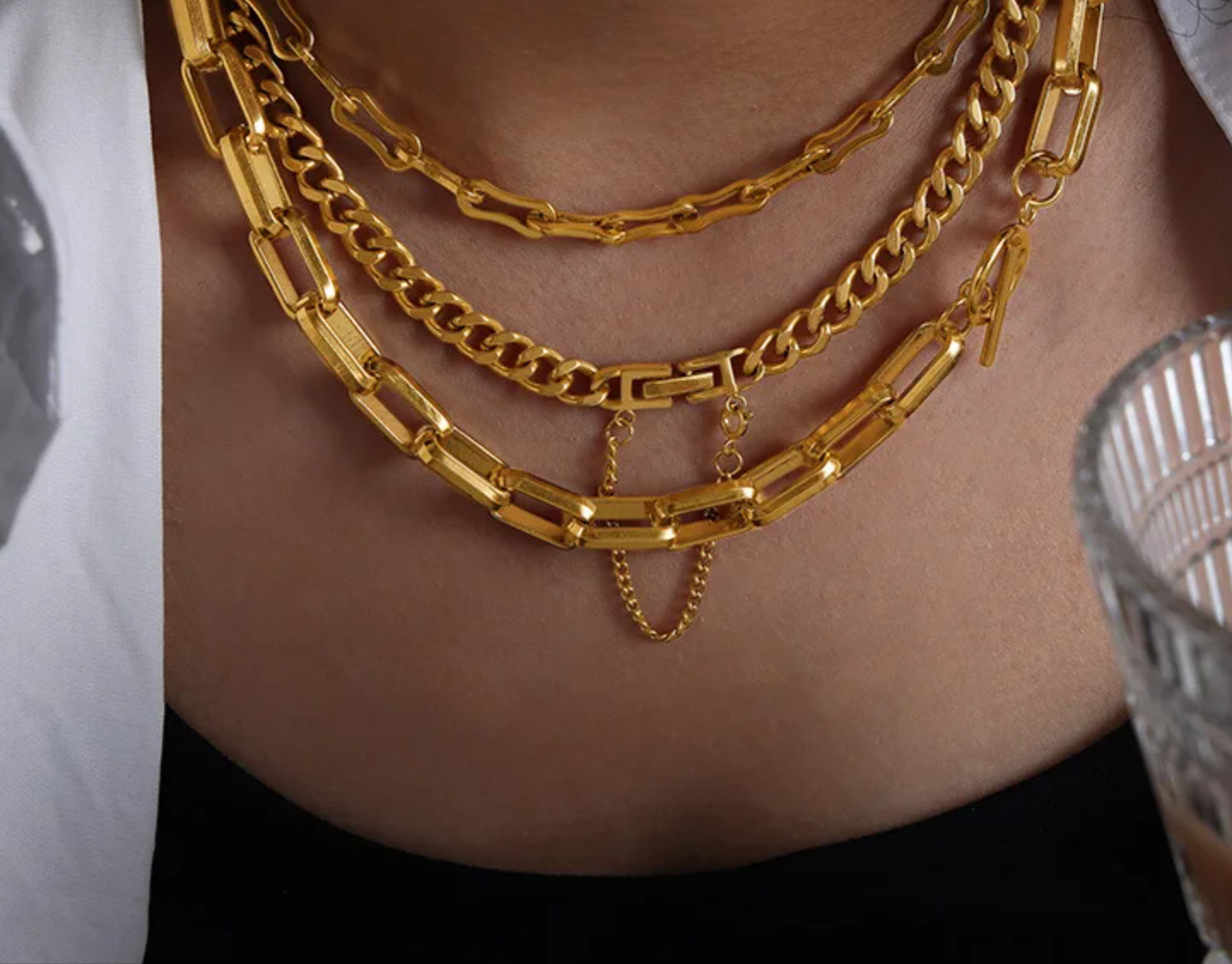 Ariana Chained Cuban Link Necklace / 18K Gold Plated - Nina Kane Jewellery