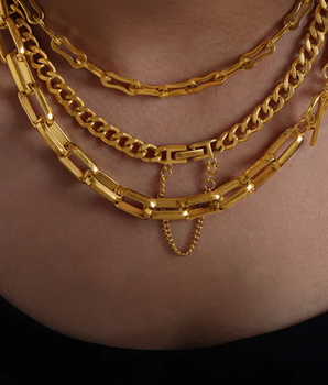 Ariana Chained Cuban Link Necklace / 18K Gold Plated - Nina Kane Jewellery