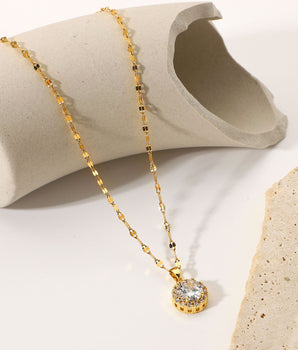 Corsica Round Diamond Necklace / 18K Gold Plated